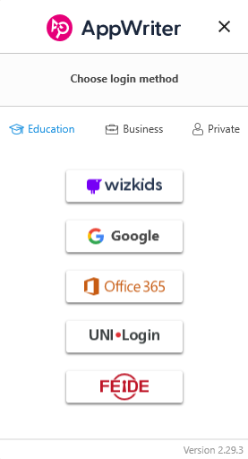 AppWriter login panel